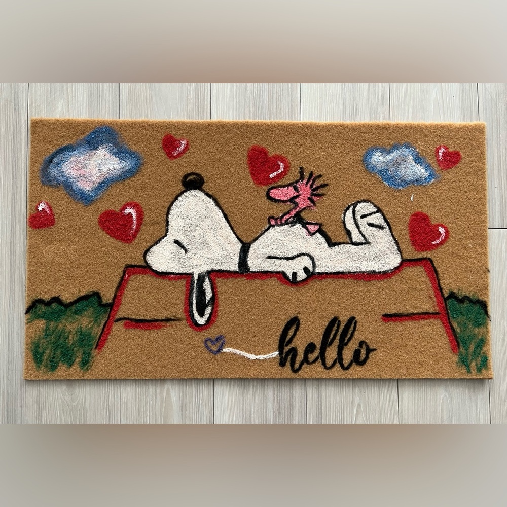 Snoopy and Woodstock Tan Doormat Hand Painted